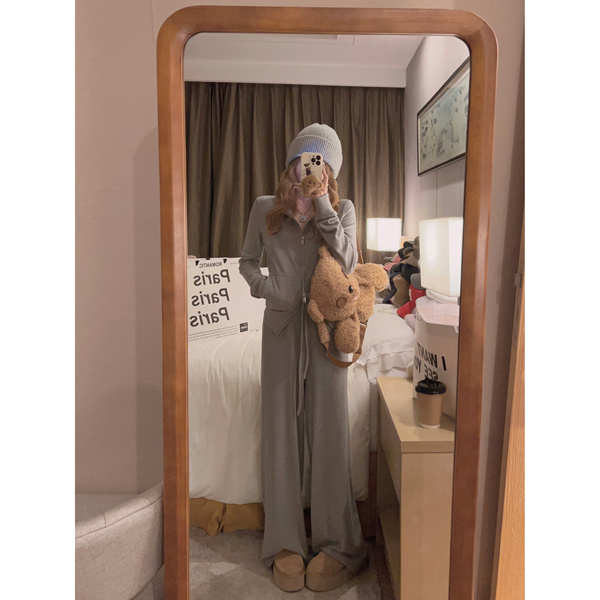 翻立领卫衣外套+休闲裤两件套