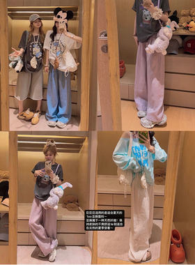 Yukiss 紫色亚麻直筒阔腿休闲裤女夏韩系小个子宽松遮肉显瘦裤子