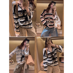 T恤 松弛感大领口宽松撞色长袖 慵懒条纹Tee Yukiss