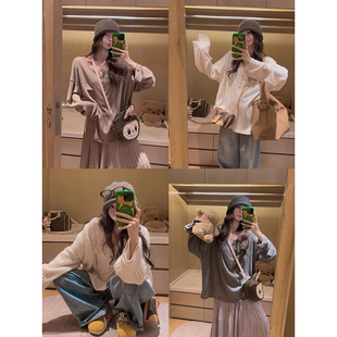 上衣tee 半开扣宽松针织长袖 糯糯亨利领 Yukiss