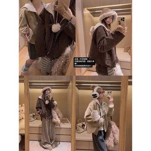 假两件连帽ins感麂皮绒夹克外套 Yukiss 羽绒内胆