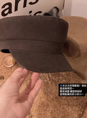 复古感麂皮绒面海军帽画家帽