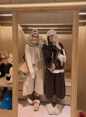 Yukiss 灰色V领羊毛混纺针织毛衣五分中裤套装女秋韩系保暖两件套