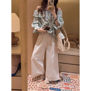 下摆花边阔腿九分裤 水洗棉料 好搭配小白裤 Yukiss