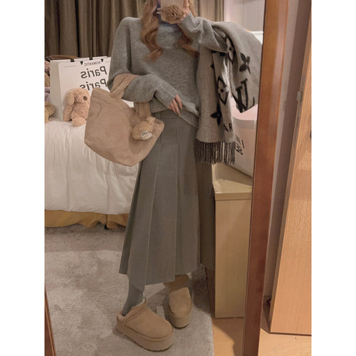 呢料百褶长裙/垂感好不炸褶