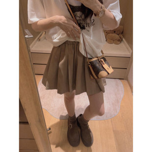 韩系宽松时髦百搭A字裙 短裙百褶裙女秋季 Yukiss 卡其色学院风西装