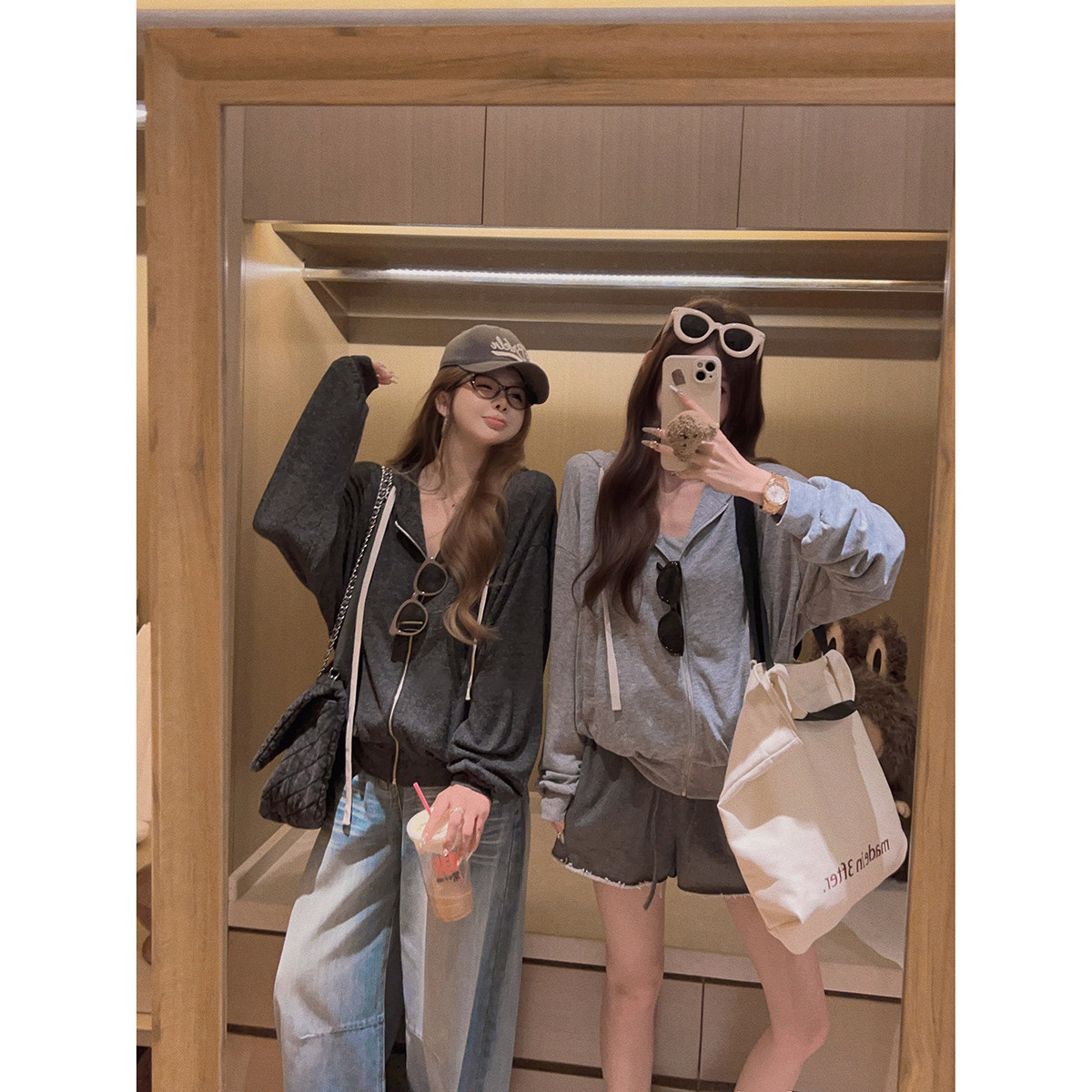 Yukiss 初秋薄款拉链连帽卫衣外套女落肩宽松慵懒休闲运动风上衣