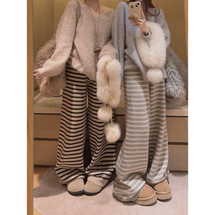 ～ Yukiss 慵懒暖暖条纹休闲感针织裤 加厚 du家色