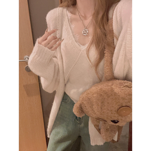 穿搭 吊带背心两件套女宽松软糯秋季 Yukiss 温柔风马海毛针织开衫