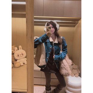 中古立领加绒牛仔外套 羊羔毛版 羽绒内胆 Yukiss