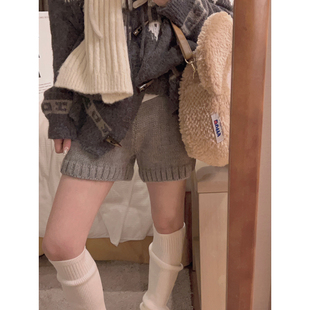女冬韩系宽松显腿长叠穿ins博主风休闲裤 Yukiss 加厚针织羊毛短裤