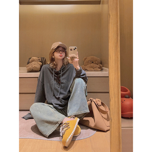 复古印花连帽卫衣～ 美式 水洗褪色做旧感 Yukiss