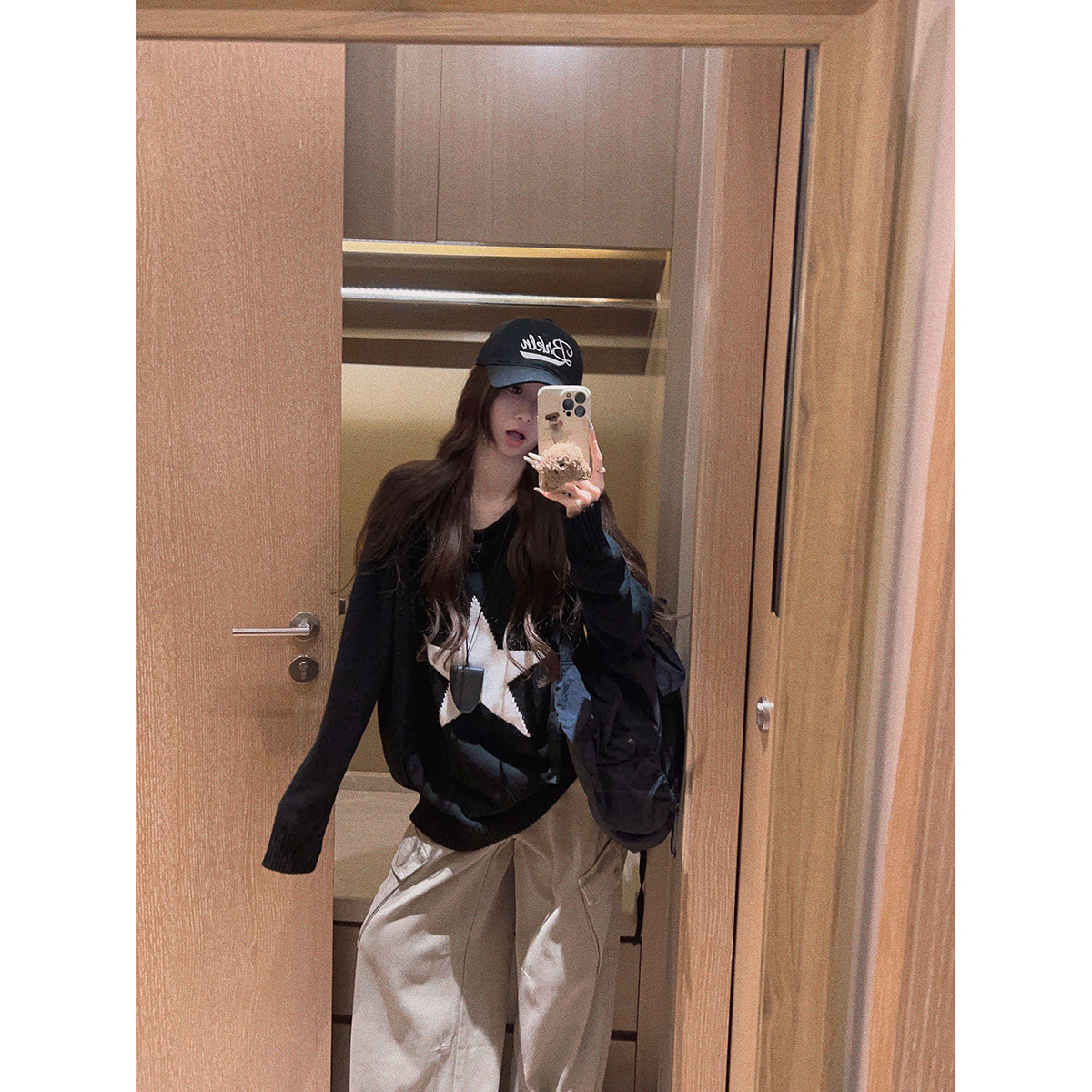 Yukiss 复古慵懒风星星长袖针织衫毛衣女秋韩系宽松显瘦百搭上衣