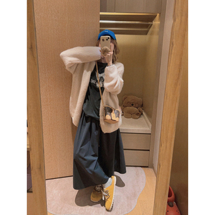 A字中长半身裙～ Yukiss 松紧腰 伞裙 山系工装