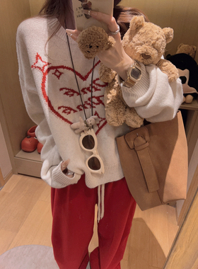 Yukiss【du家色/30羊毛！爱心提花短款针织衫毛衣～】