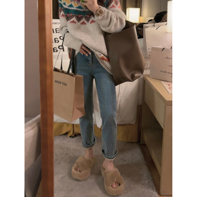 狠显瘦！加绒九分牛仔裤