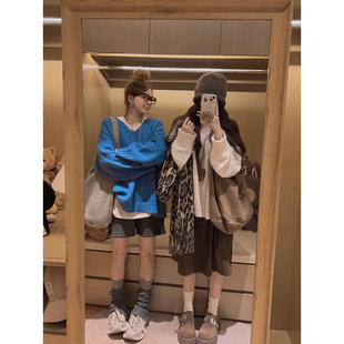 Yukiss 慵懒风复古v领中长款羊毛毛衣女秋韩系宽松直筒软糯针织衫