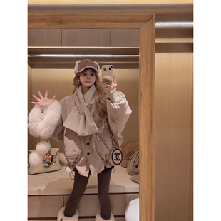 Yukiss 型外套女冬韩系宽松保暖上衣 千金风90白鸭绒羽绒服夹克版