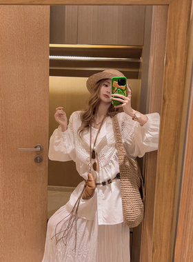 Yukiss【森系复古感 亚麻棉面料+蕾丝边风琴褶衬衫】