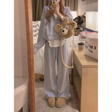 Yukiss 刷毛绒连帽卫衣卫裤套装女秋韩系宽松显瘦浅蓝色休闲穿搭