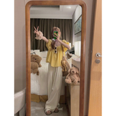 宽松遛弯懒人裤 Yukiss米色小个子垂感高腰阔腿休闲裤 女夏韩系薄款