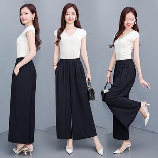 女中老年妈妈九分裤 棉绸裙裤 大码 显瘦裤 夏季 子休闲垂感阔腿裤 薄款