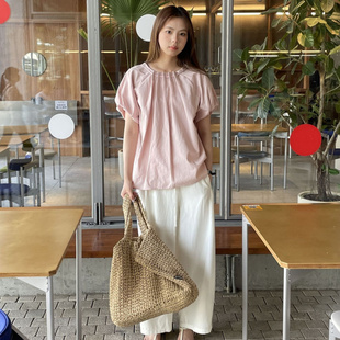 初简 新款 韩系甜美压褶上衣2025年夏季 女12300 泡泡袖 宽松衬衫
