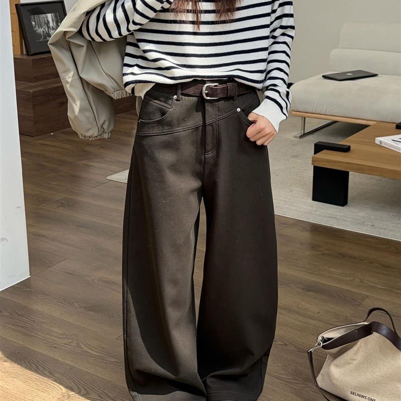 ICC 极简通勤风加厚宝宝绒微弯刀裤显瘦休闲裤女款十三行冬季1379