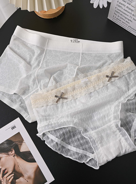 纯欲冰丝~情侣内裤性感中腰半透明纯欲风女三角男平角裤夫妻同款