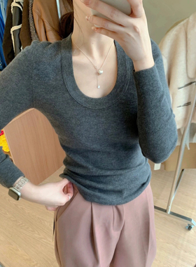 2025秋冬U领美丽诺超细羊毛打底衫女软糯舒适显瘦毛衣百搭通勤韩