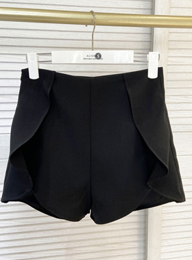 W花花家高腰木耳边A字短裤女春收腰层次感直筒阔腿休闲裤子Alice