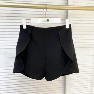 W花花家高腰木耳边A字短裤女春收腰层次感直筒阔腿休闲裤子Alice