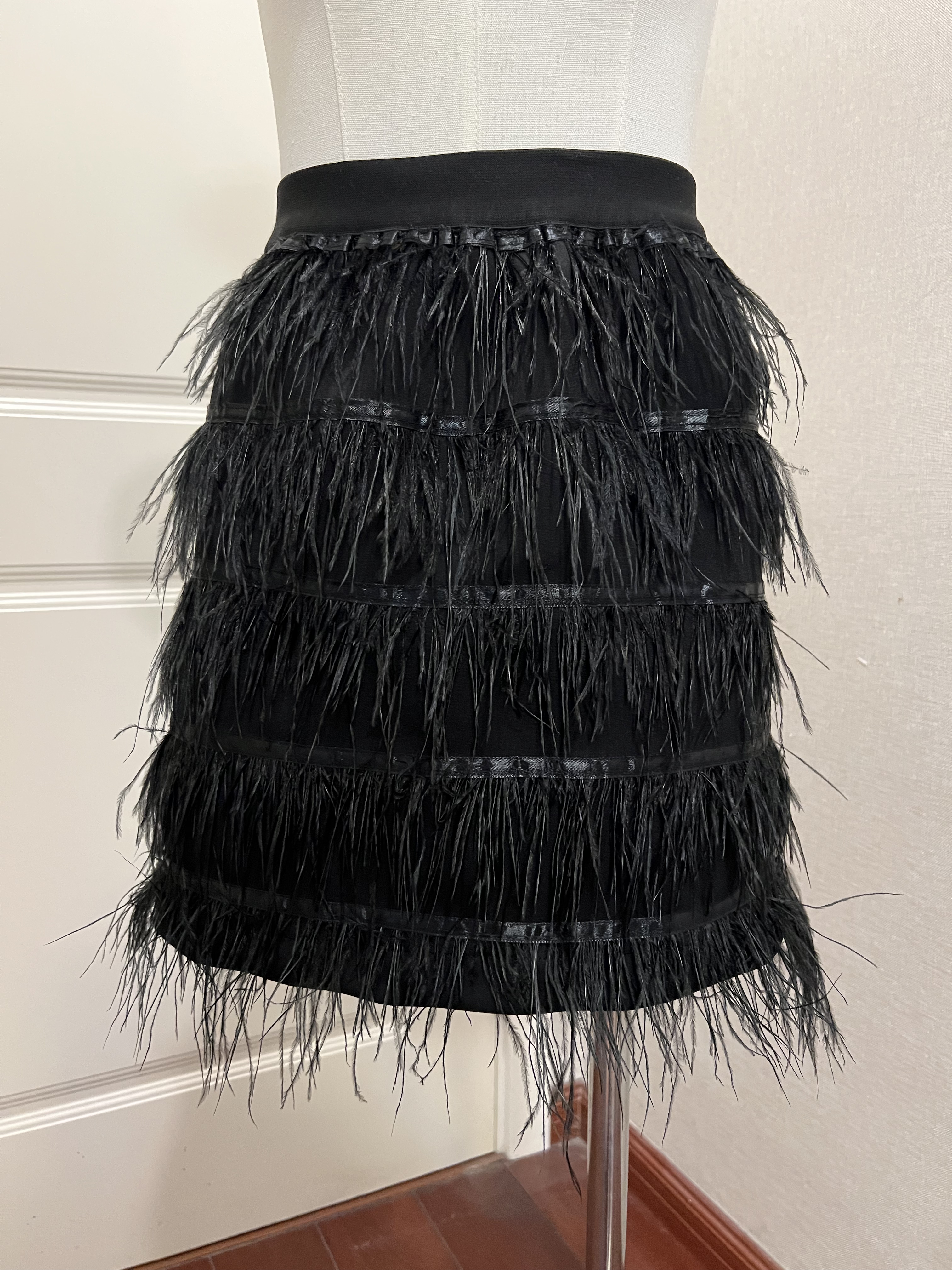 2025新款鸵鸟毛半身裙女高腰显瘦A字裙时尚洋气百搭包臀短裙子