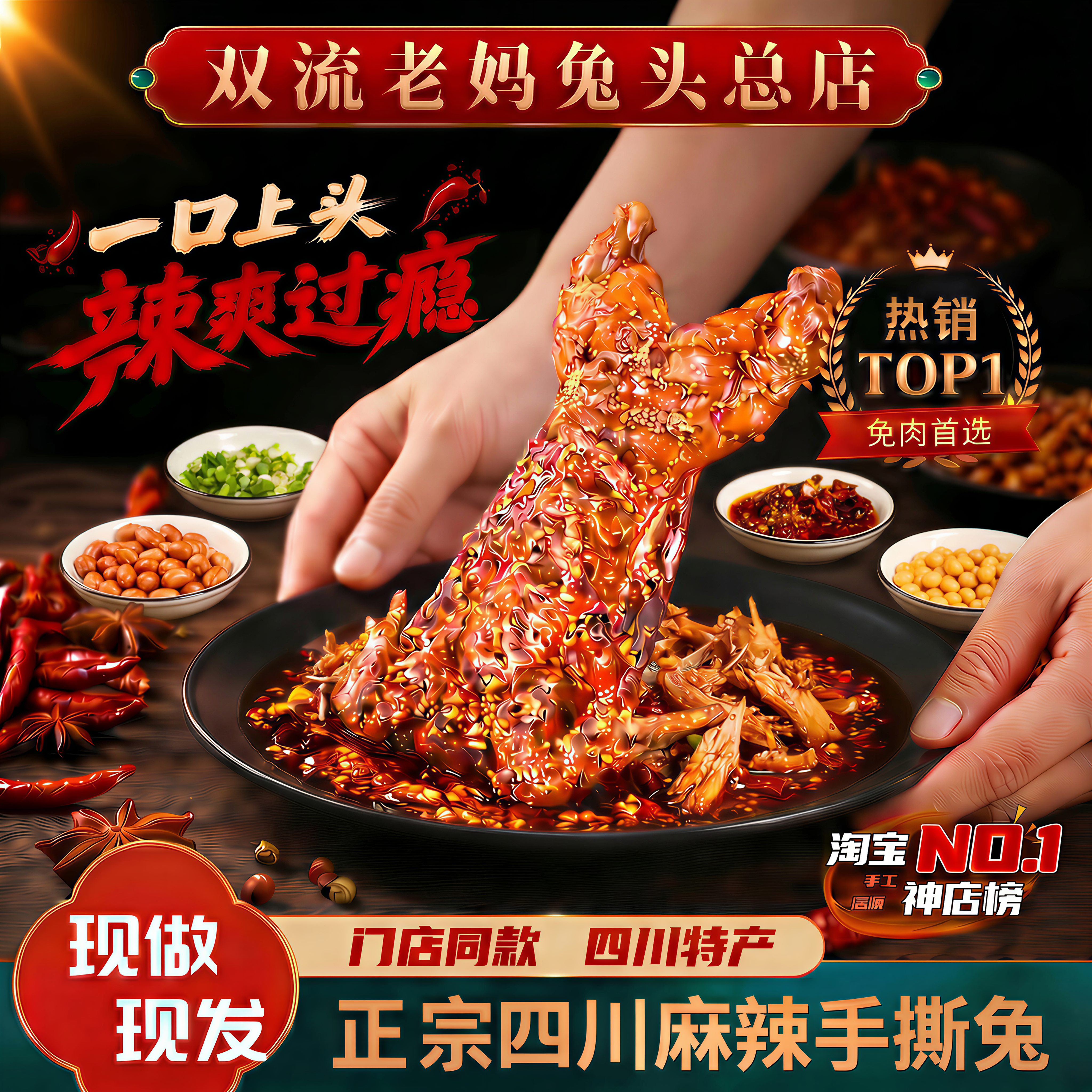 双流老妈兔头旗舰店麻辣手撕兔四川特产整只手撕烤兔成都冷吃兔肉