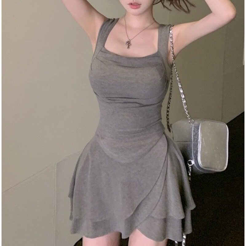 纯欲风韩系辣妹不规则吊带背心夏季新款法式甜美高腰半身裙两件套