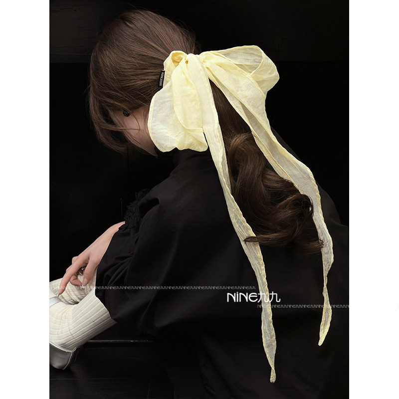 NINE九丨韩国法式网纱蝴蝶结发绳长飘带头绳扎头丝带丝巾发带发圈