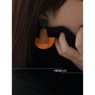 洋气耳饰百搭时装 个性 耳钉 半圆扇形耳环欧美大牌夸张时尚 NINE九