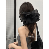 NINE九 双层网纱布艺双拼褶皱超大号大肠圈发圈扎马尾头花女夏