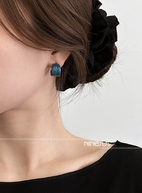 NINE九丨925银春夏新款马卡色珐琅耳钉小众设计感针C型耳钉耳环女