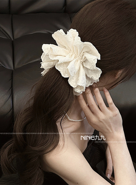 NINE九丨韩系红色蕾丝碎花大肠发圈女高级感百搭绝美头饰扎头发