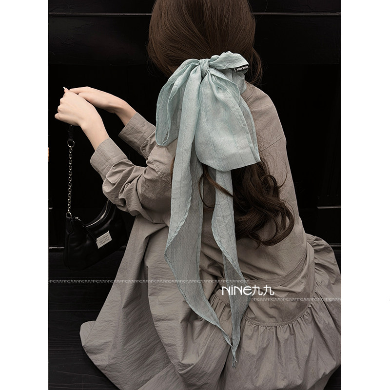 NINE九丨韩国法式网纱蝴蝶结发绳长飘带头绳扎头丝带丝巾发带发圈