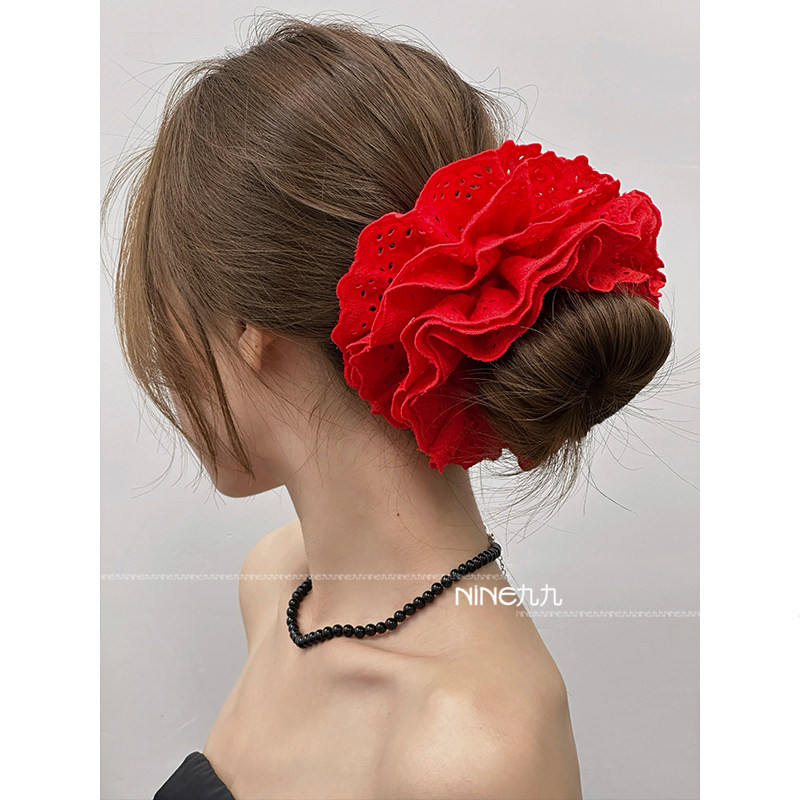 NINE九丨明星同款高品质红色蕾丝花边发圈复古温柔发绳发饰女,饰品/流行首饰/时尚饰品新,发饰,淘宝优惠券,粉丝福利购,淘宝优惠卷