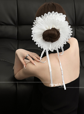 NINE九丨纯白色系甜美肥肠圈精致褶皱发绳飘带蝴蝶结发圈洋气头圈