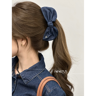 NINE九 复古风丹宁阔牛仔蝴蝶结香蕉夹扎头发马尾夹竖夹女发夹