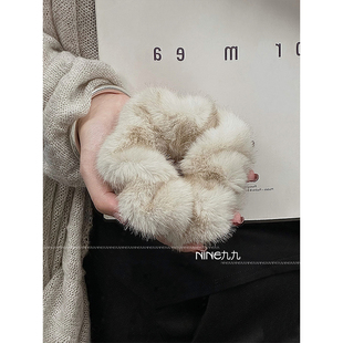 NINE九 高端秋冬大肠发圈复古皮筋女 大气仿貂毛毛绒头绳2025新款