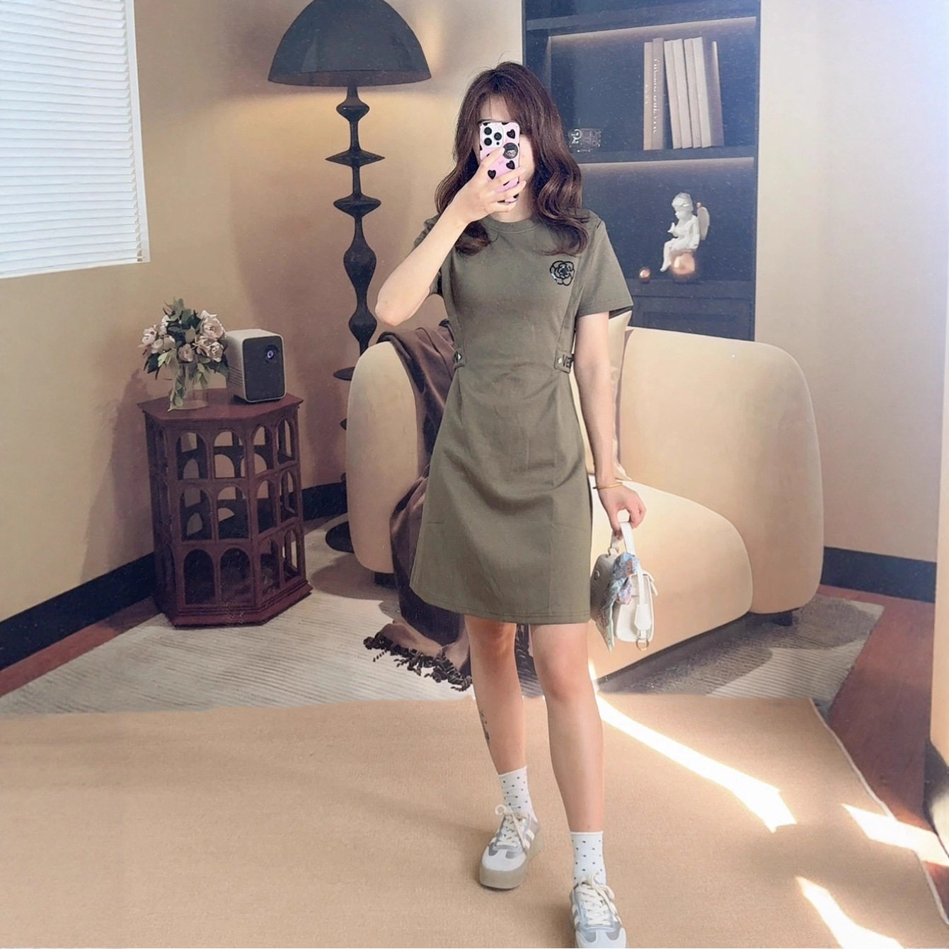 山茶花设计舒适连衣裙简单大方高级感气质中长款收腰a字女装女裙