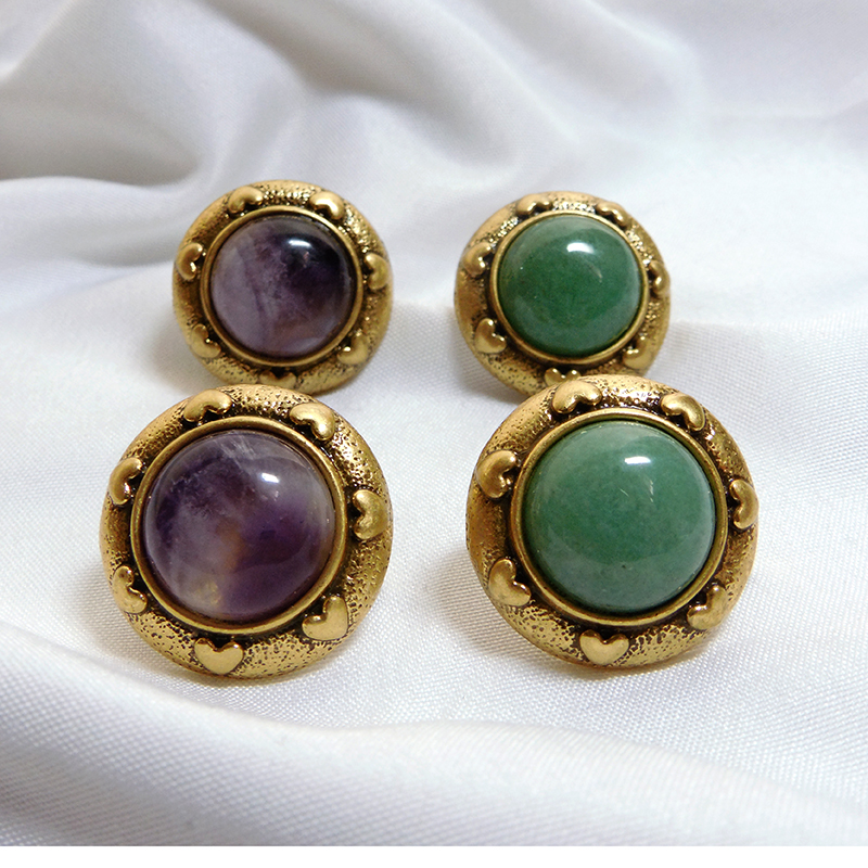 法式简约精致设计感金属日韩网红热卖耳环女饰品镀金复古天然石