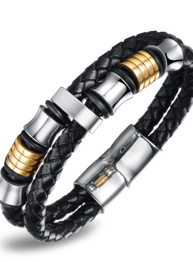 日韩钛钢手链磁吸插扣间金不锈钢男士手环个性生日饰品潮人嘻哈