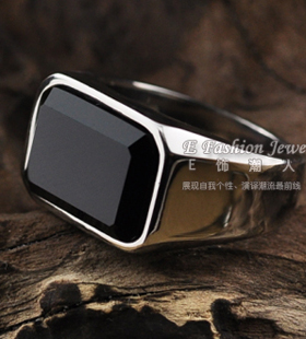 时尚教义韩版饰品男士戒指黑玛瑙