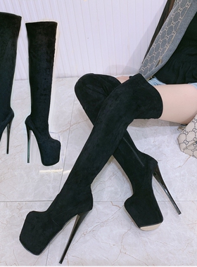 订制恨天高细跟20公分女长筒过膝长靴大码34-50床上cd男反串伪娘